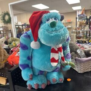 Disney Pixar Monsters Inc. Sulley Holiday Plush Toy with Santa Hat & Scarf